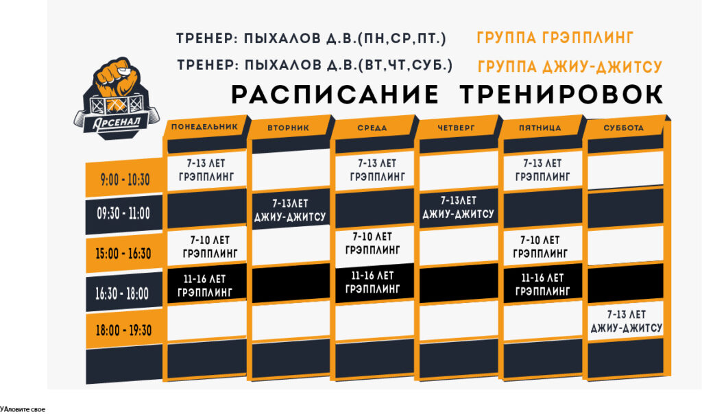 Расписание тренировок старшей группы